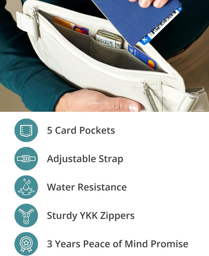 Money Belt with RFID For Men & Women, Hidden Passport Holder for Travel, 2 Compartment Travel Fanny Pack for Women Anti Theft