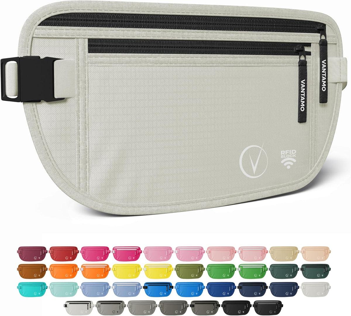 Money Belt with RFID For Men & Women, Hidden Passport Holder for Travel, 2 Compartment Travel Fanny Pack for Women Anti Theft