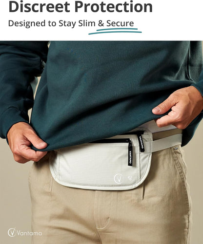 Money Belt with RFID For Men & Women, Hidden Passport Holder for Travel, 2 Compartment Travel Fanny Pack for Women Anti Theft