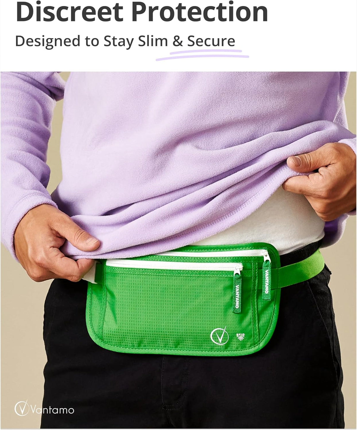 Money Belt with RFID For Men & Women, Hidden Passport Holder for Travel, 2 Compartment Travel Fanny Pack for Women Anti Theft