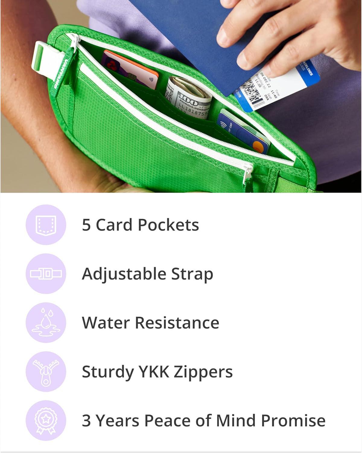 Money Belt with RFID For Men & Women, Hidden Passport Holder for Travel, 2 Compartment Travel Fanny Pack for Women Anti Theft