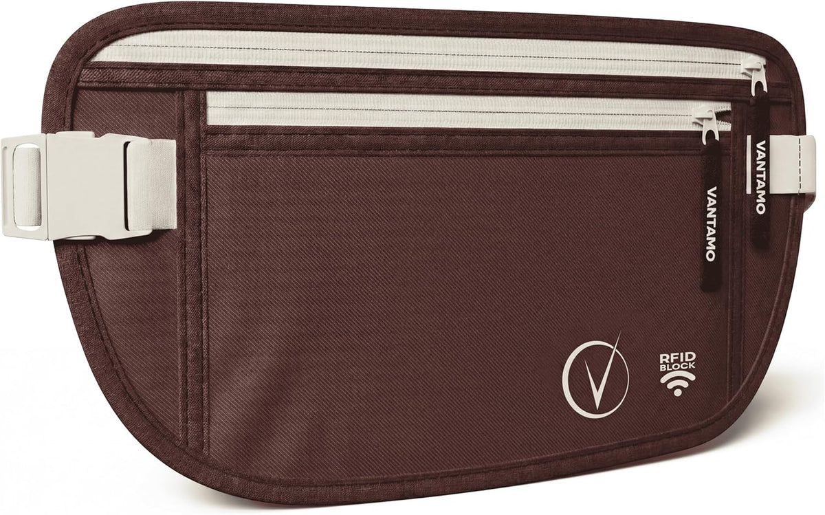 Money Belt with RFID For Men & Women, Hidden Passport Holder for Travel, 2 Compartment Travel Fanny Pack for Women Anti Theft