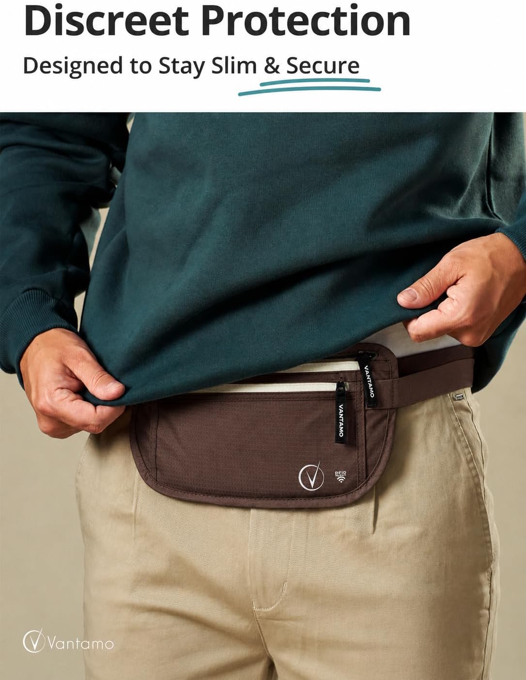 Money Belt with RFID For Men & Women, Hidden Passport Holder for Travel, 2 Compartment Travel Fanny Pack for Women Anti Theft