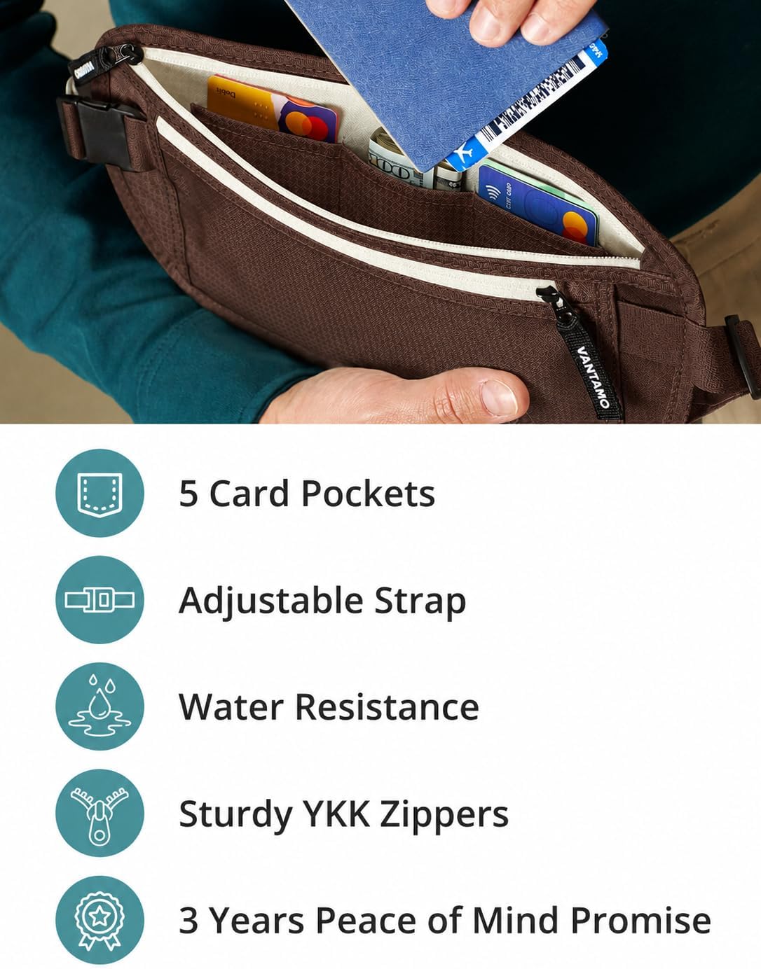 Money Belt with RFID For Men & Women, Hidden Passport Holder for Travel, 2 Compartment Travel Fanny Pack for Women Anti Theft