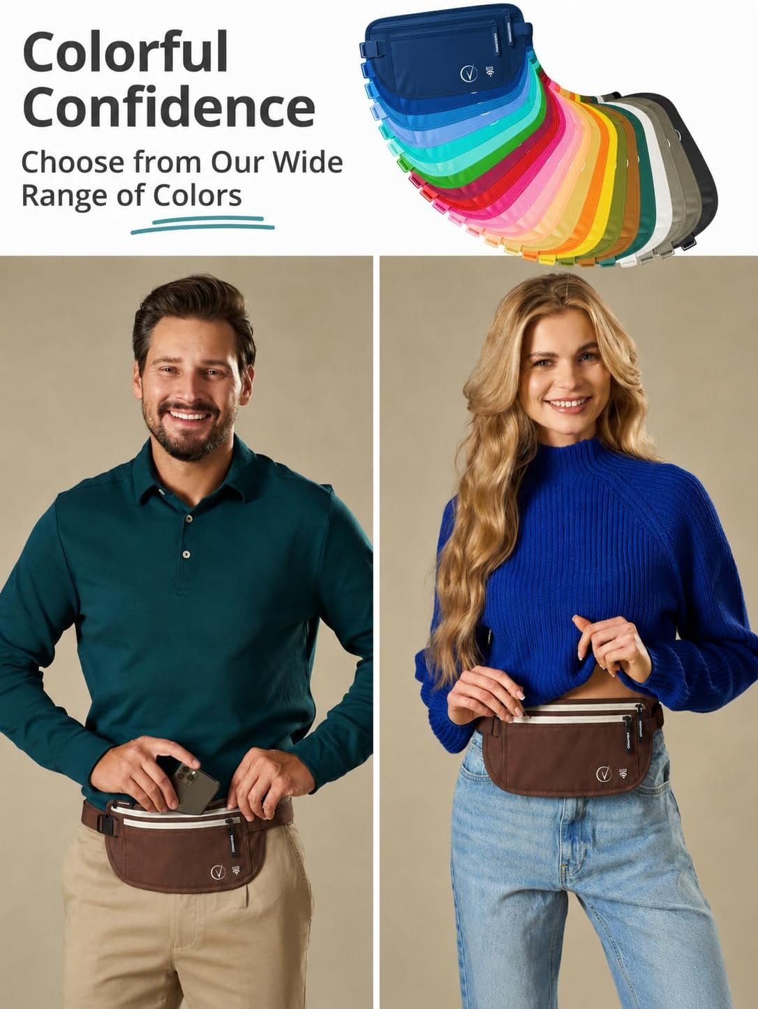 Money Belt with RFID For Men & Women, Hidden Passport Holder for Travel, 2 Compartment Travel Fanny Pack for Women Anti Theft