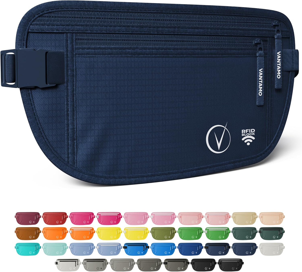 Money Belt with RFID For Men & Women, Hidden Passport Holder for Travel, 2 Compartment Travel Fanny Pack for Women Anti Theft