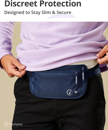 Money Belt with RFID For Men & Women, Hidden Passport Holder for Travel, 2 Compartment Travel Fanny Pack for Women Anti Theft