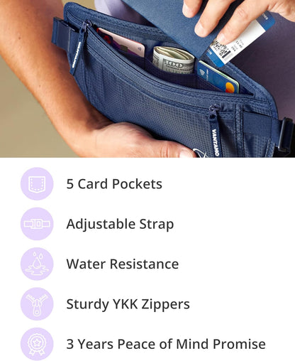 Money Belt with RFID For Men & Women, Hidden Passport Holder for Travel, 2 Compartment Travel Fanny Pack for Women Anti Theft