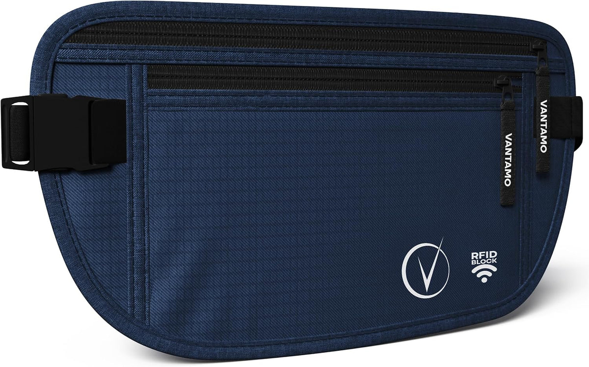 Money Belt with RFID For Men & Women, Hidden Passport Holder for Travel, 2 Compartment Travel Fanny Pack for Women Anti Theft