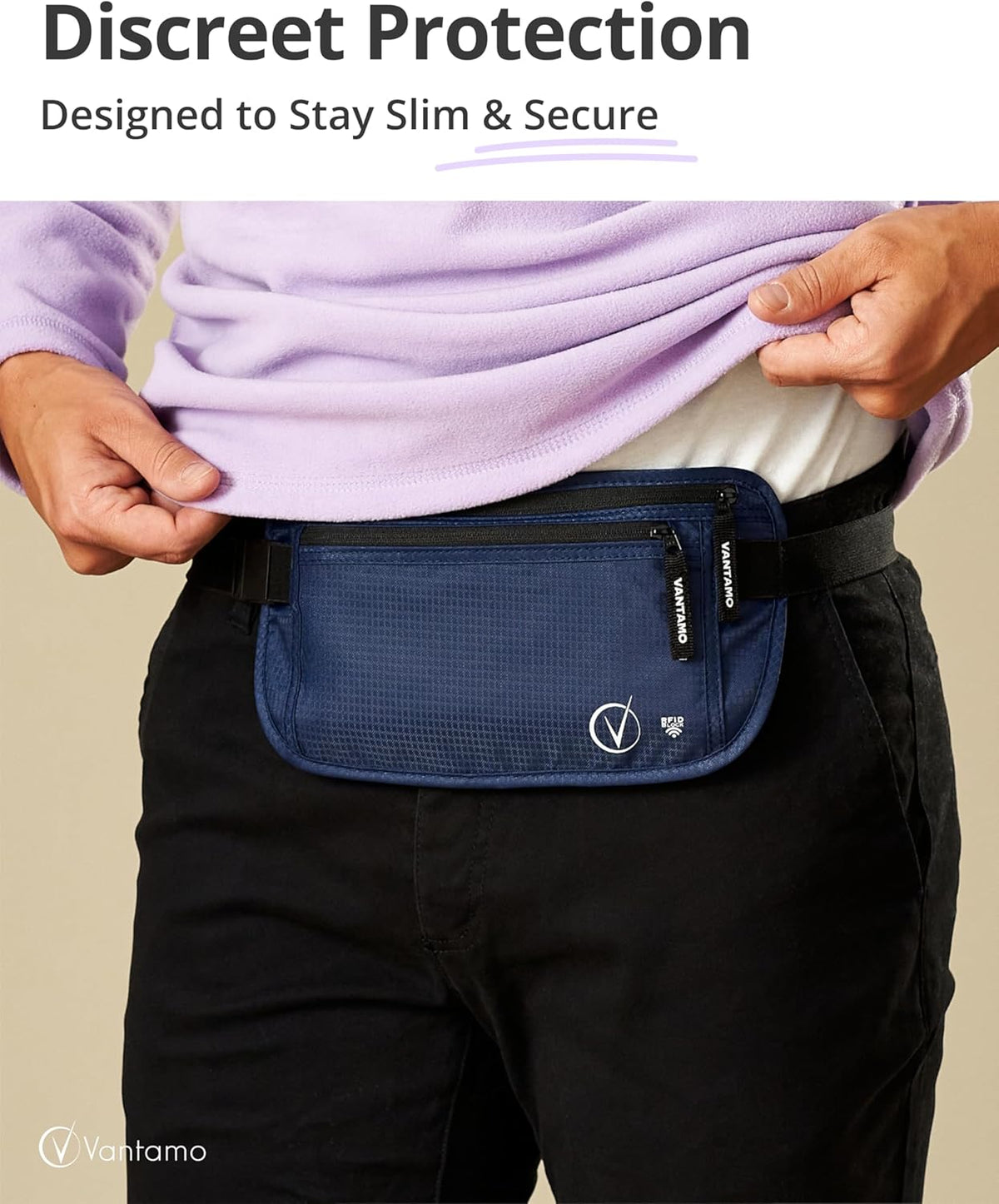 Money Belt with RFID For Men & Women, Hidden Passport Holder for Travel, 2 Compartment Travel Fanny Pack for Women Anti Theft