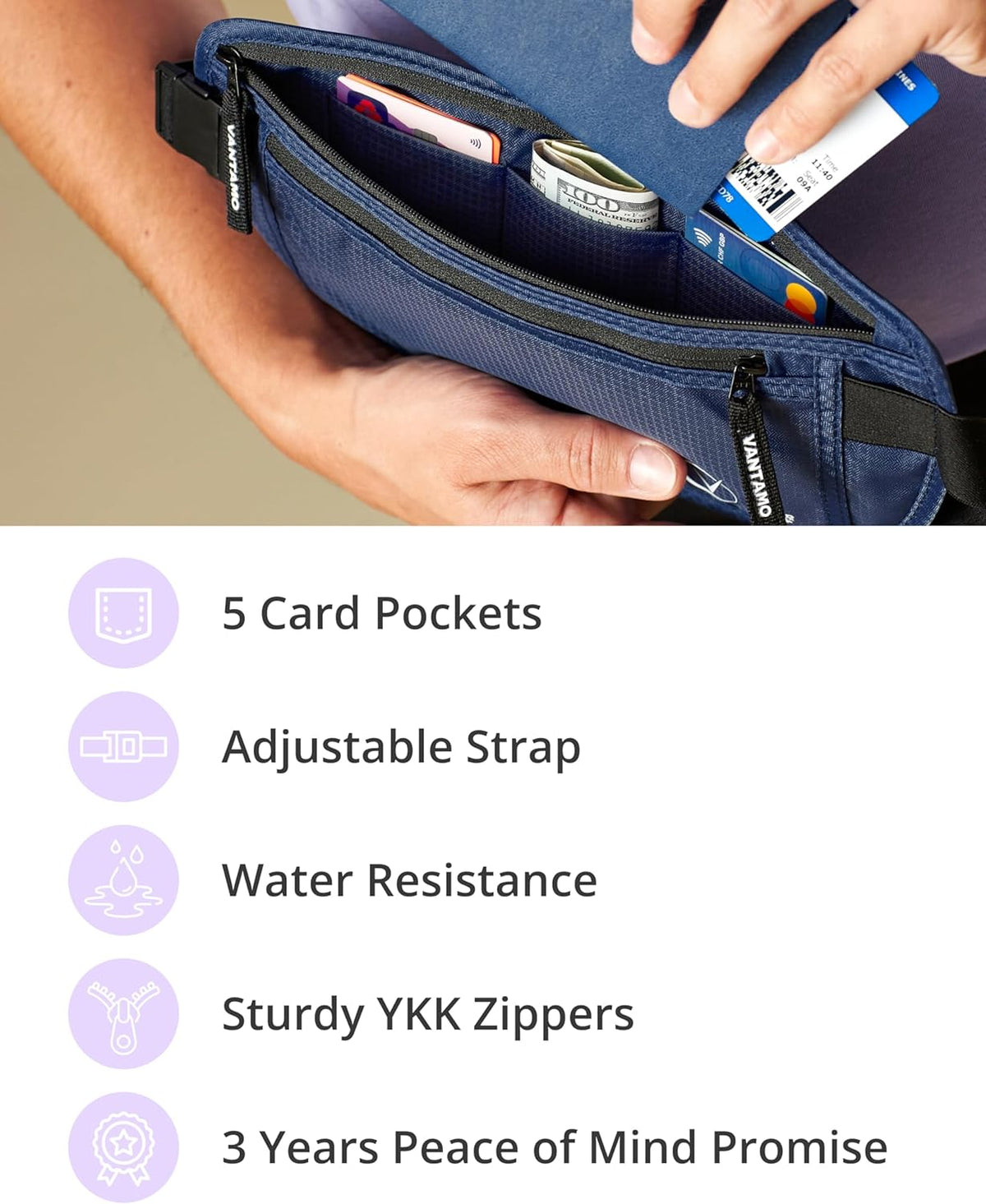 Money Belt with RFID For Men & Women, Hidden Passport Holder for Travel, 2 Compartment Travel Fanny Pack for Women Anti Theft