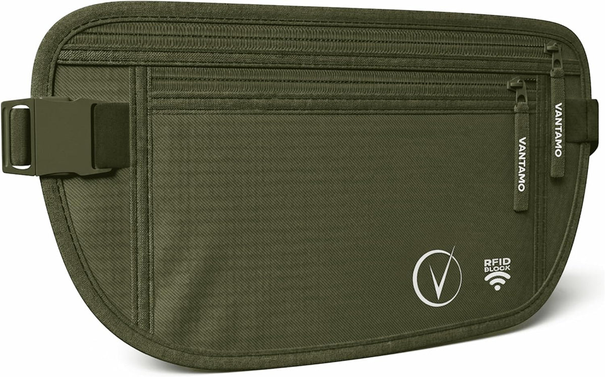 Money Belt with RFID For Men & Women, Hidden Passport Holder for Travel, 2 Compartment Travel Fanny Pack for Women Anti Theft