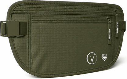 Money Belt with RFID For Men & Women, Hidden Passport Holder for Travel, 2 Compartment Travel Fanny Pack for Women Anti Theft