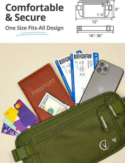 Money Belt with RFID For Men & Women, Hidden Passport Holder for Travel, 2 Compartment Travel Fanny Pack for Women Anti Theft