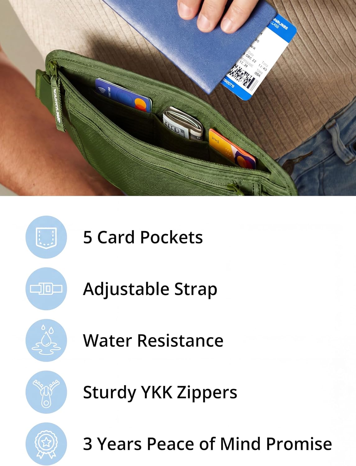 Money Belt with RFID For Men & Women, Hidden Passport Holder for Travel, 2 Compartment Travel Fanny Pack for Women Anti Theft