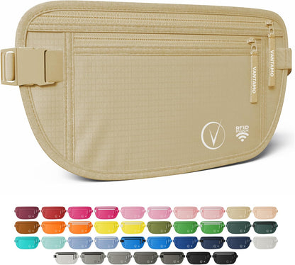 Money Belt with RFID For Men & Women, Hidden Passport Holder for Travel, 2 Compartment Travel Fanny Pack for Women Anti Theft