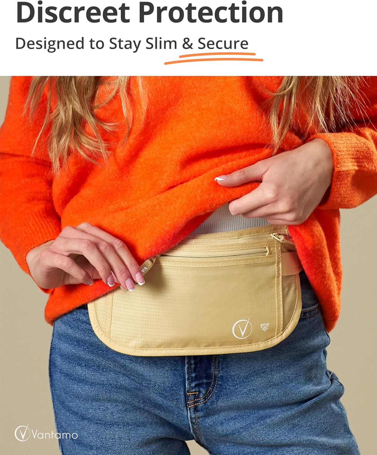 Money Belt with RFID For Men & Women, Hidden Passport Holder for Travel, 2 Compartment Travel Fanny Pack for Women Anti Theft