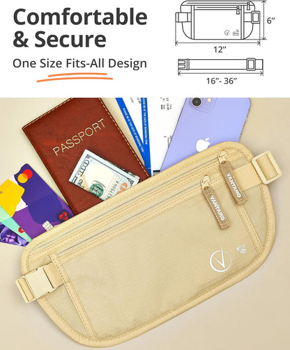 Money Belt with RFID For Men & Women, Hidden Passport Holder for Travel, 2 Compartment Travel Fanny Pack for Women Anti Theft