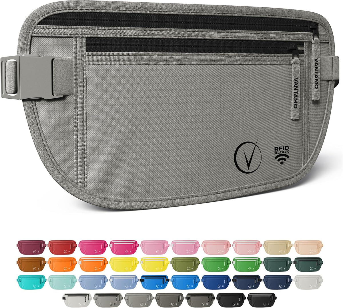 Money Belt with RFID For Men & Women, Hidden Passport Holder for Travel, 2 Compartment Travel Fanny Pack for Women Anti Theft