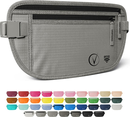 Money Belt with RFID For Men & Women, Hidden Passport Holder for Travel, 2 Compartment Travel Fanny Pack for Women Anti Theft