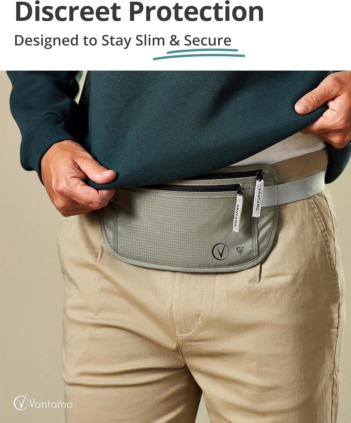 Money Belt with RFID For Men & Women, Hidden Passport Holder for Travel, 2 Compartment Travel Fanny Pack for Women Anti Theft