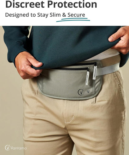 Money Belt with RFID For Men & Women, Hidden Passport Holder for Travel, 2 Compartment Travel Fanny Pack for Women Anti Theft