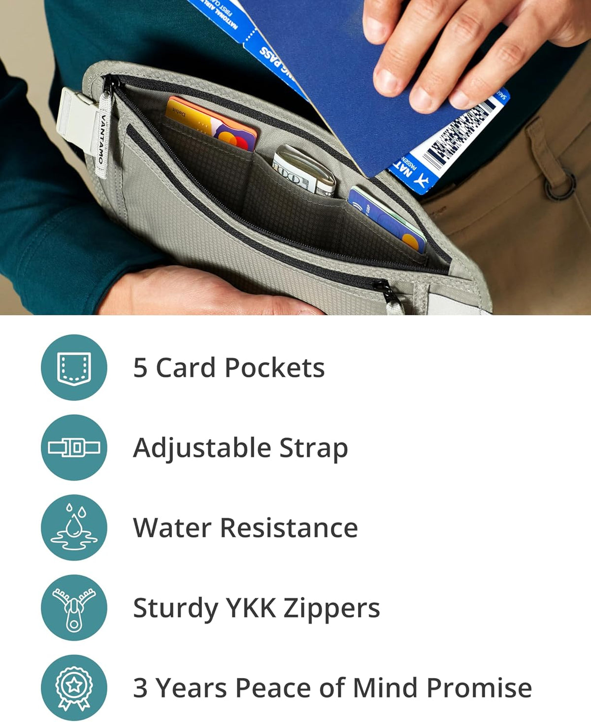 Money Belt with RFID For Men & Women, Hidden Passport Holder for Travel, 2 Compartment Travel Fanny Pack for Women Anti Theft