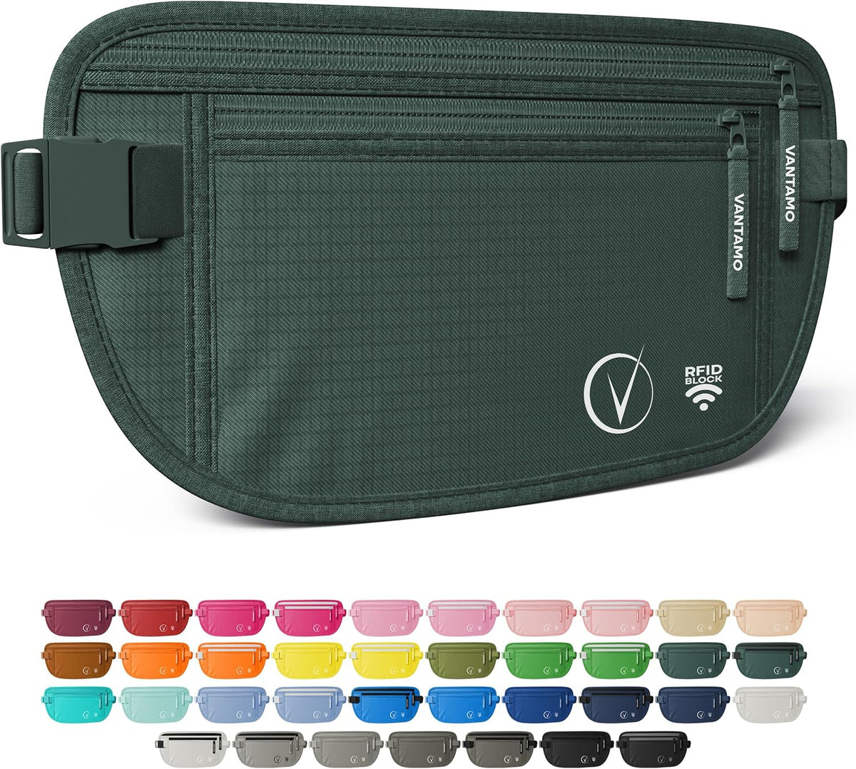 Money Belt with RFID For Men & Women, Hidden Passport Holder for Travel, 2 Compartment Travel Fanny Pack for Women Anti Theft