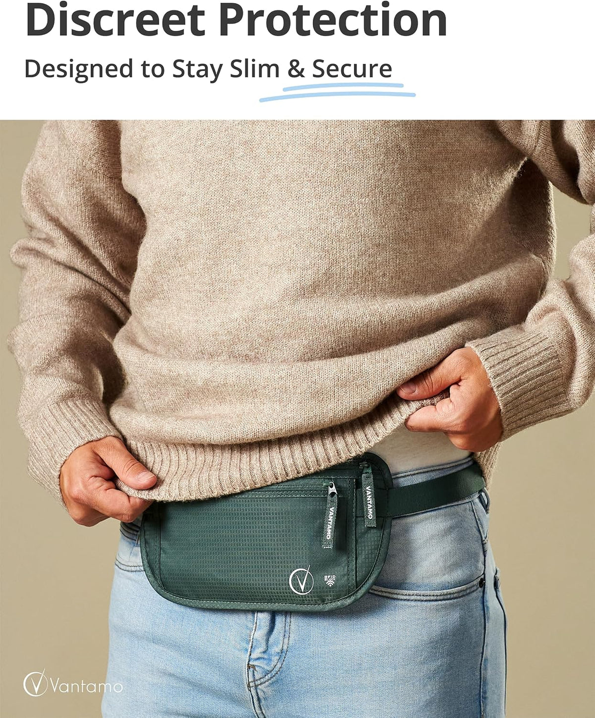 Money Belt with RFID For Men & Women, Hidden Passport Holder for Travel, 2 Compartment Travel Fanny Pack for Women Anti Theft