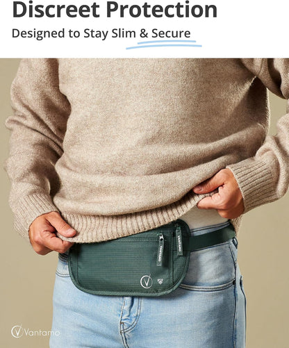 Money Belt with RFID For Men & Women, Hidden Passport Holder for Travel, 2 Compartment Travel Fanny Pack for Women Anti Theft