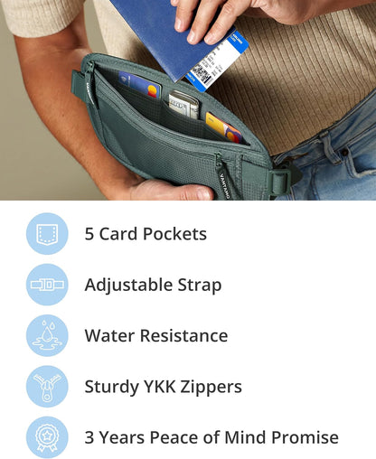 Money Belt with RFID For Men & Women, Hidden Passport Holder for Travel, 2 Compartment Travel Fanny Pack for Women Anti Theft