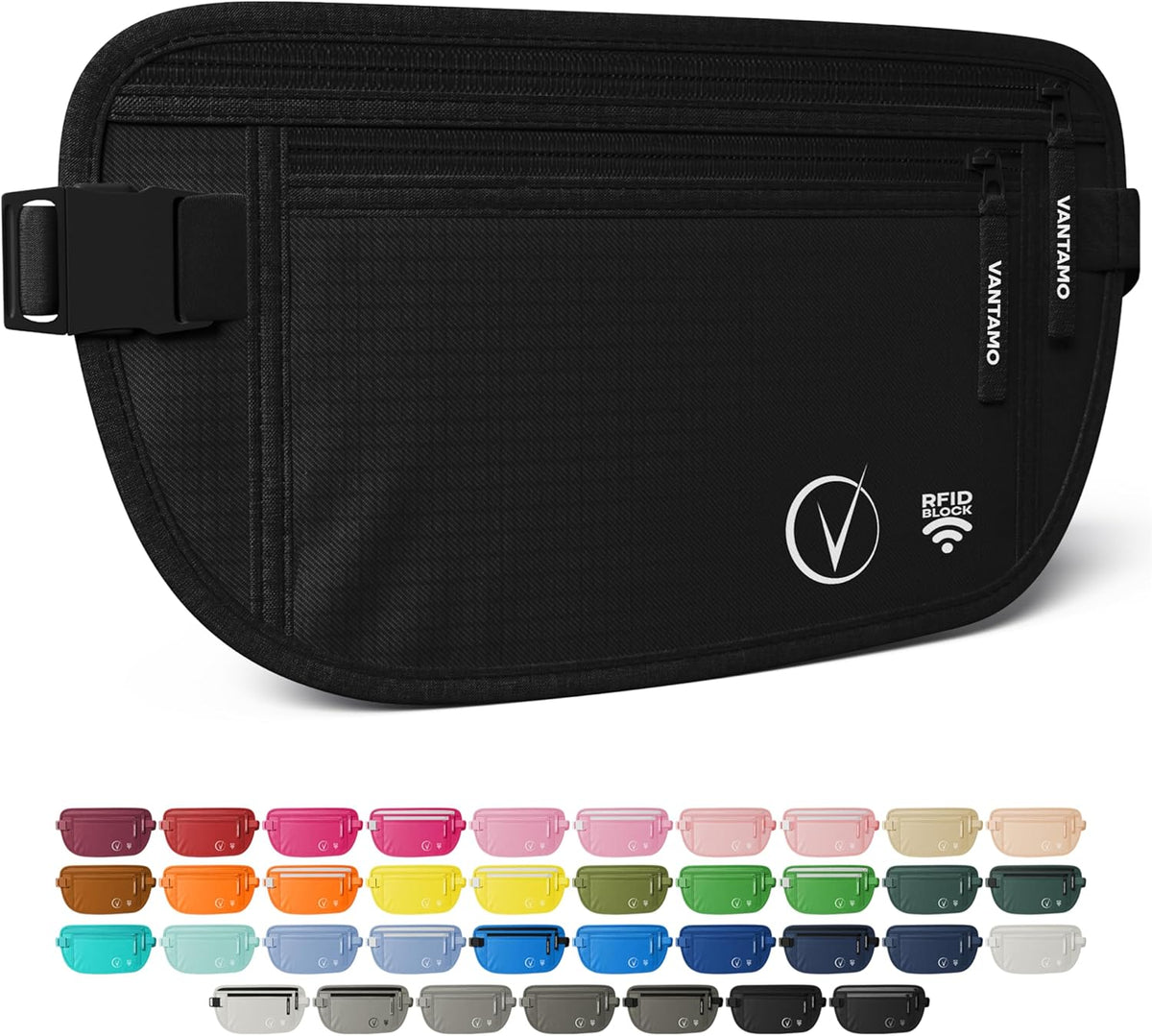 Money Belt with RFID For Men & Women, Hidden Passport Holder for Travel, 2 Compartment Travel Fanny Pack for Women Anti Theft