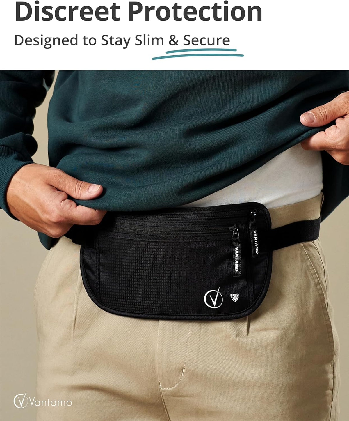 Money Belt with RFID For Men & Women, Hidden Passport Holder for Travel, 2 Compartment Travel Fanny Pack for Women Anti Theft