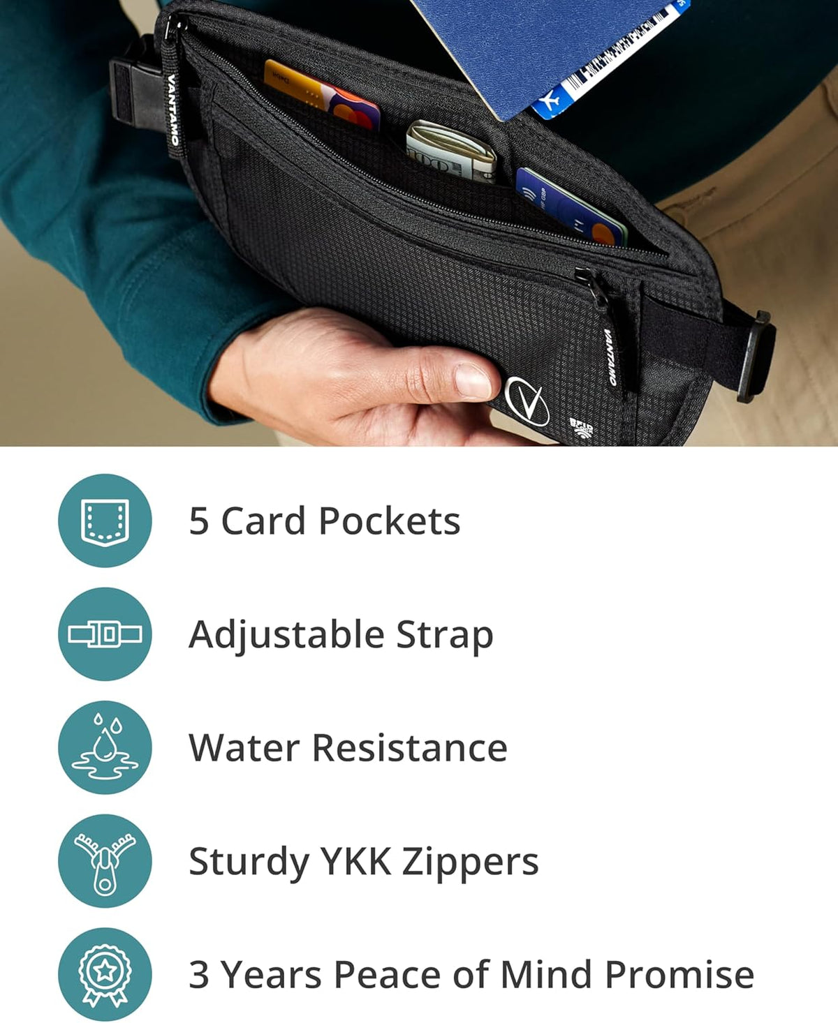 Money Belt with RFID For Men & Women, Hidden Passport Holder for Travel, 2 Compartment Travel Fanny Pack for Women Anti Theft