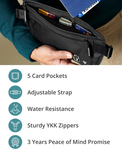 Money Belt with RFID For Men & Women, Hidden Passport Holder for Travel, 2 Compartment Travel Fanny Pack for Women Anti Theft