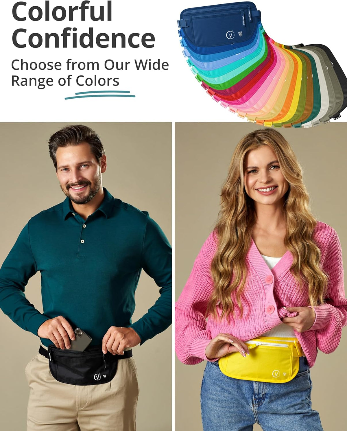 Money Belt with RFID For Men & Women, Hidden Passport Holder for Travel, 2 Compartment Travel Fanny Pack for Women Anti Theft