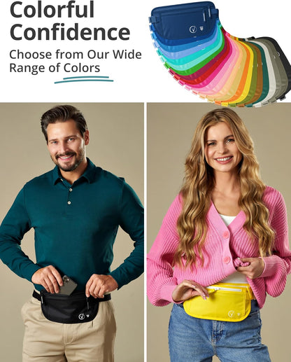 Money Belt with RFID For Men & Women, Hidden Passport Holder for Travel, 2 Compartment Travel Fanny Pack for Women Anti Theft
