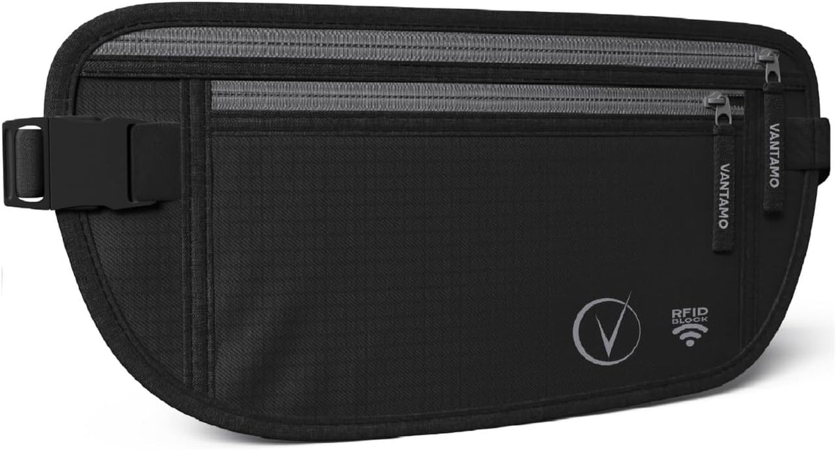 Money Belt with RFID For Men & Women, Hidden Passport Holder for Travel, 2 Compartment Travel Fanny Pack for Women Anti Theft