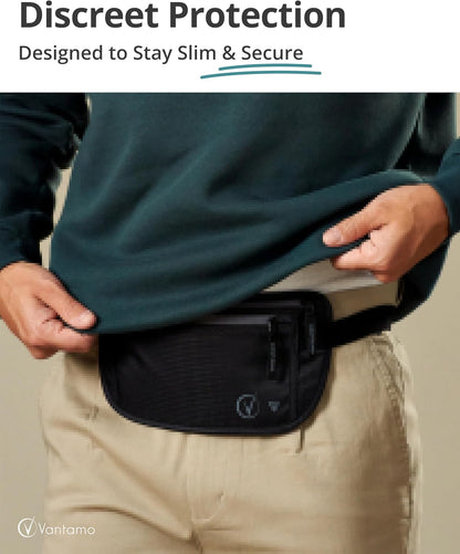 Money Belt with RFID For Men & Women, Hidden Passport Holder for Travel, 2 Compartment Travel Fanny Pack for Women Anti Theft
