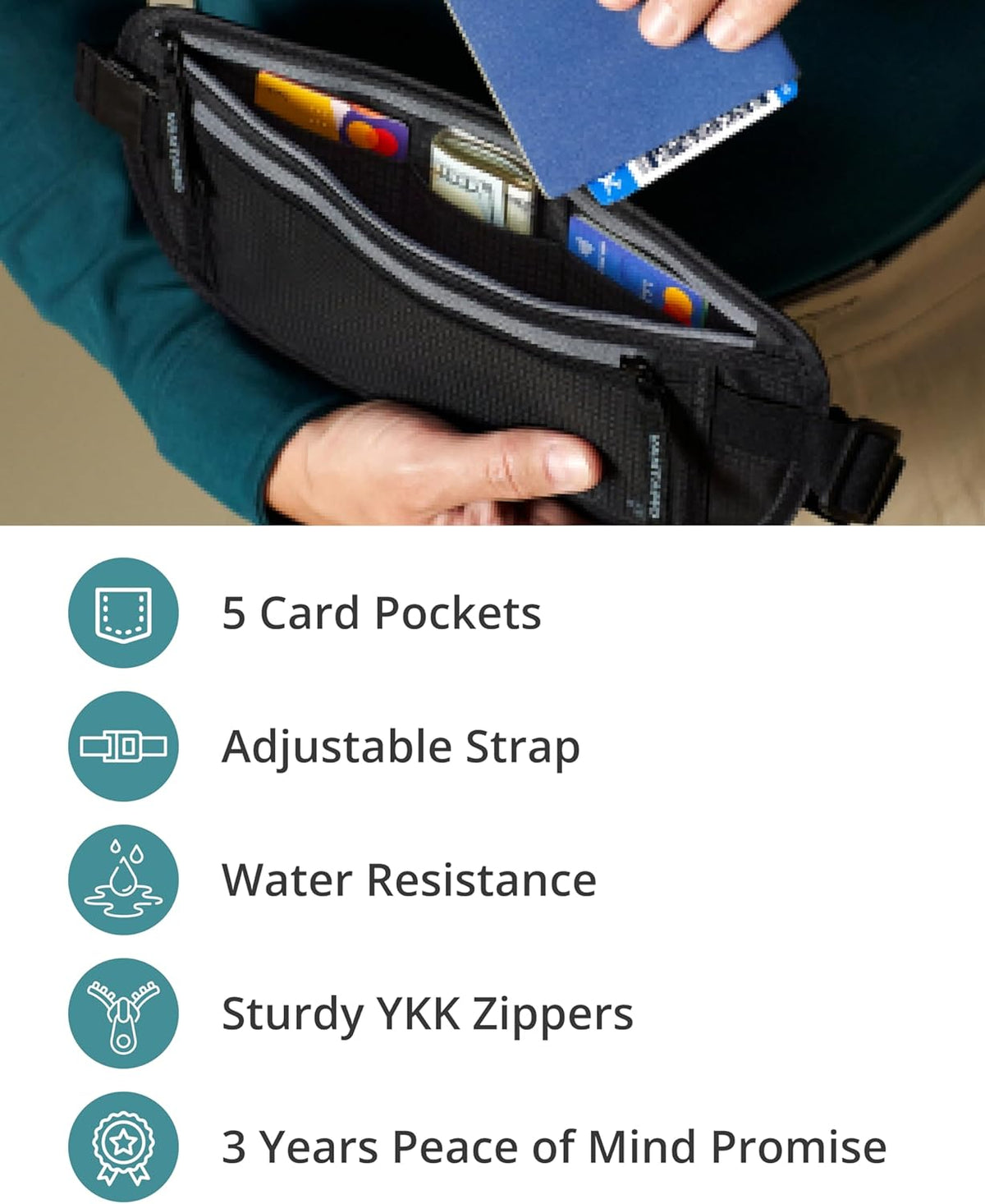 Money Belt with RFID For Men & Women, Hidden Passport Holder for Travel, 2 Compartment Travel Fanny Pack for Women Anti Theft
