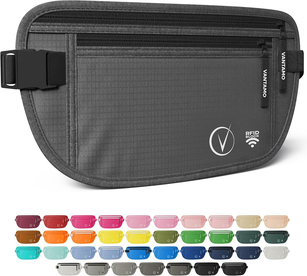 Money Belt with RFID For Men & Women, Hidden Passport Holder for Travel, 2 Compartment Travel Fanny Pack for Women Anti Theft