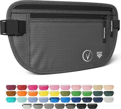 Money Belt with RFID For Men & Women, Hidden Passport Holder for Travel, 2 Compartment Travel Fanny Pack for Women Anti Theft