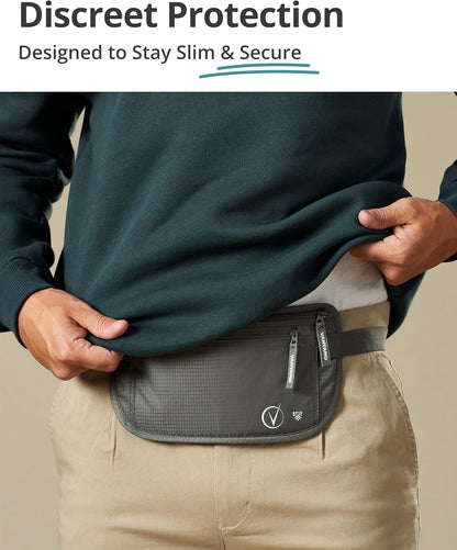 Money Belt with RFID For Men & Women, Hidden Passport Holder for Travel, 2 Compartment Travel Fanny Pack for Women Anti Theft