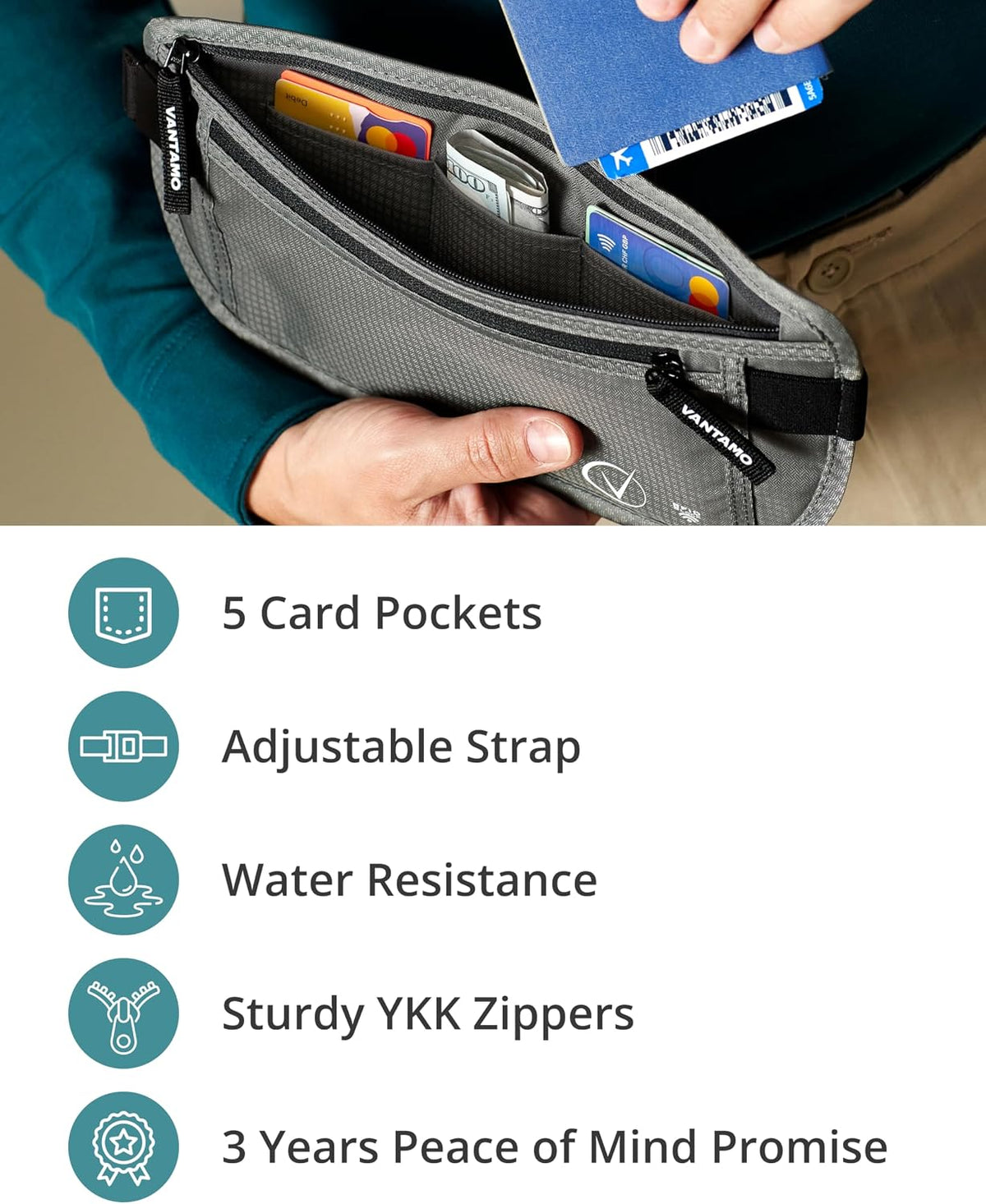 Money Belt with RFID For Men & Women, Hidden Passport Holder for Travel, 2 Compartment Travel Fanny Pack for Women Anti Theft