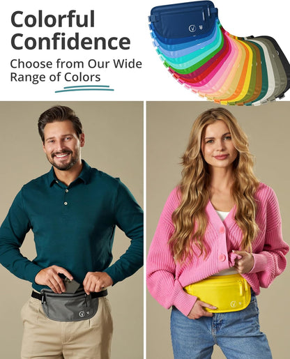 Money Belt with RFID For Men & Women, Hidden Passport Holder for Travel, 2 Compartment Travel Fanny Pack for Women Anti Theft