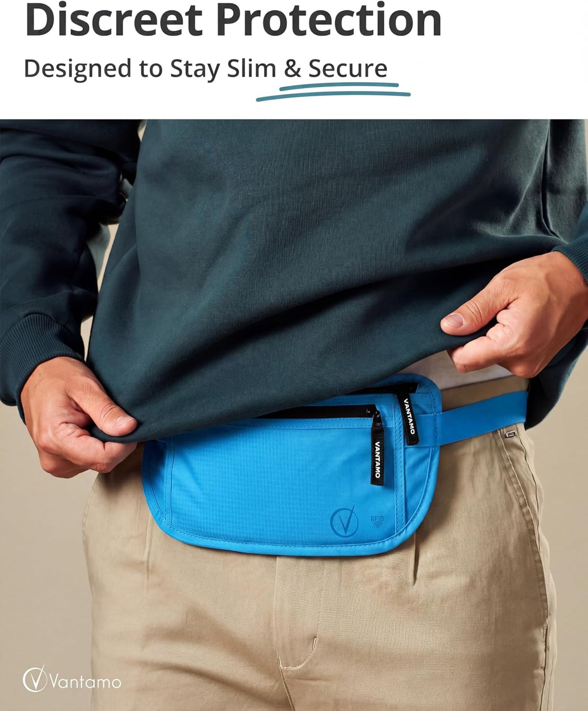 Money Belt with RFID For Men & Women, Hidden Passport Holder for Travel, 2 Compartment Travel Fanny Pack for Women Anti Theft