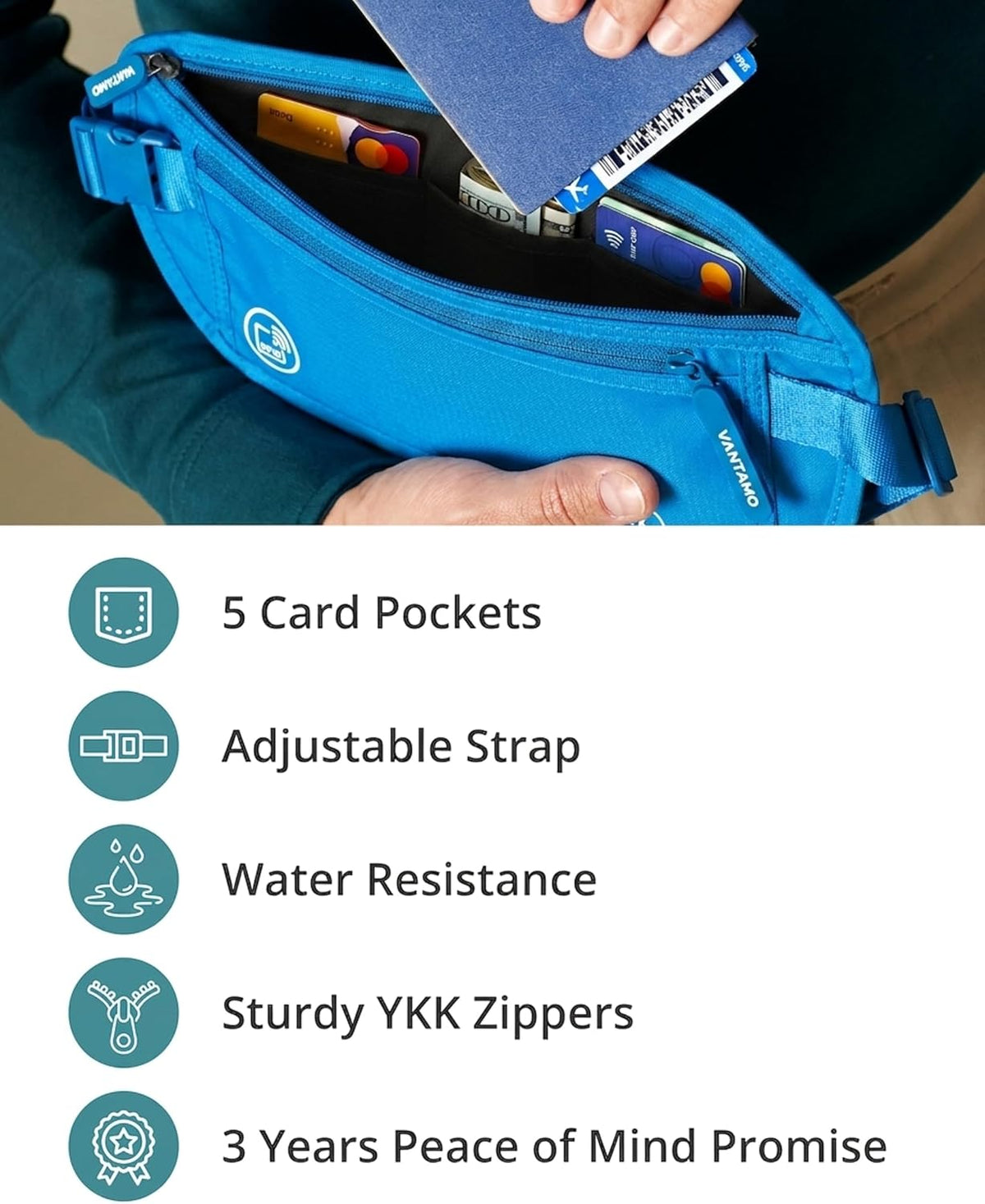 Money Belt with RFID For Men & Women, Hidden Passport Holder for Travel, 2 Compartment Travel Fanny Pack for Women Anti Theft