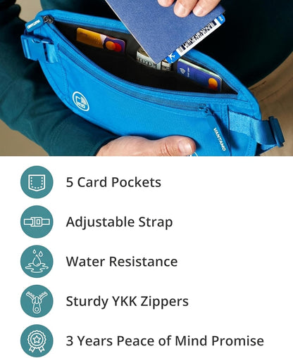 Money Belt with RFID For Men & Women, Hidden Passport Holder for Travel, 2 Compartment Travel Fanny Pack for Women Anti Theft