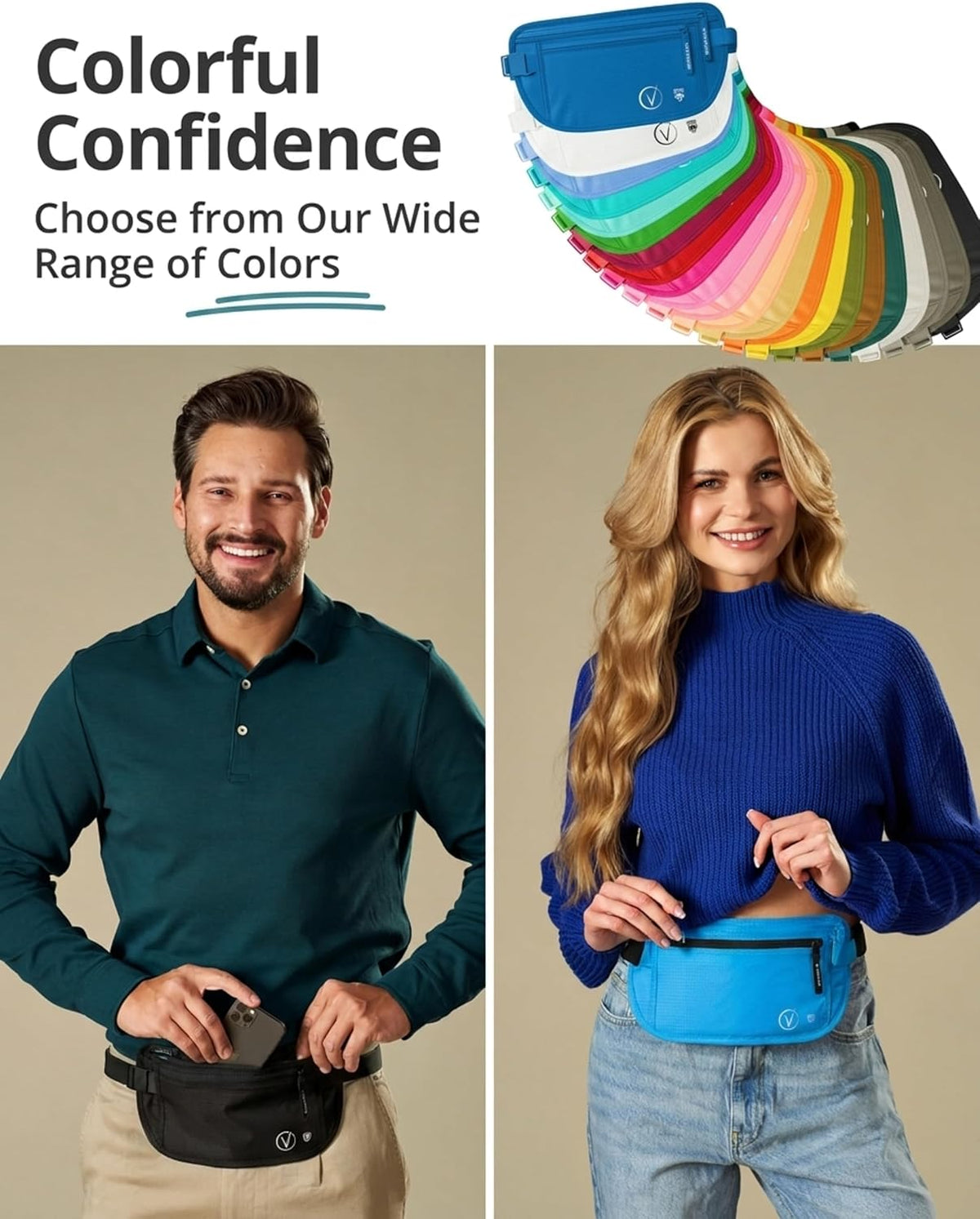 Money Belt with RFID For Men & Women, Hidden Passport Holder for Travel, 2 Compartment Travel Fanny Pack for Women Anti Theft