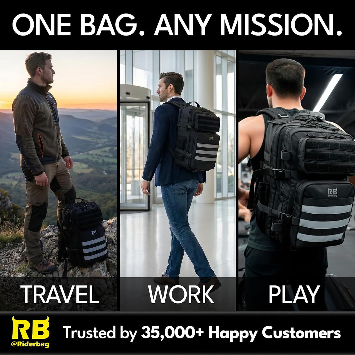 riderbag Xtreme Tactical Travel Bag, 30L Carry-On Backpack (red) | From Work to Workout, Tactical Everyday Carry, Motorcycle Commuting, Weekend Travel, Reflective Details